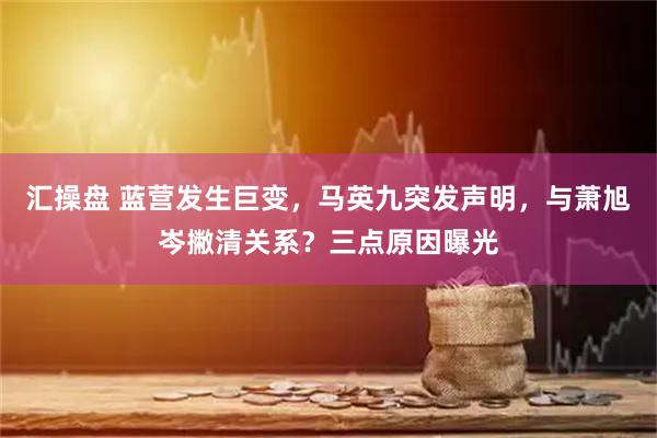 汇操盘 蓝营发生巨变，马英九突发声明，与萧旭岑撇清关系？三点原因曝光